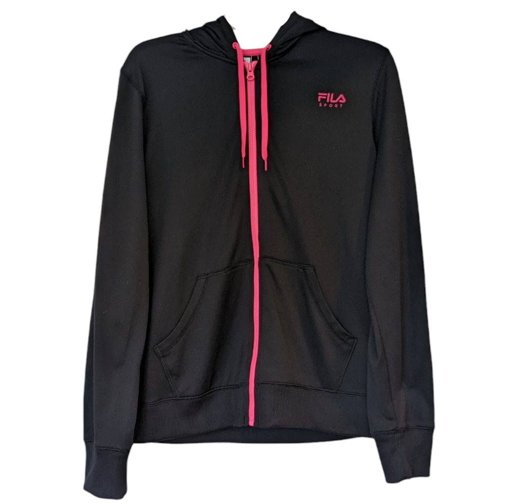 FILA Sport Black Zip Hoodie with Pink Trim